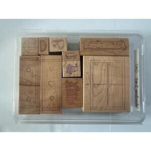The Window Set 10 Pc Plants Pie Hearts Rubber stamp Wood Vintage LOT #DR